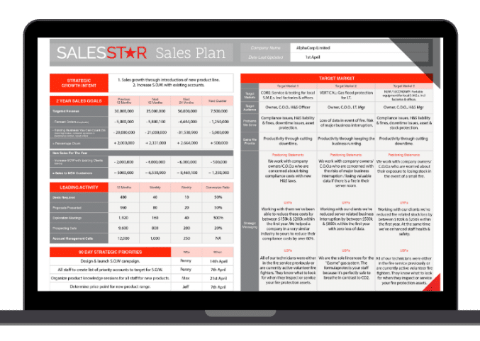 SalesStar Sales Plan — one-page template preview