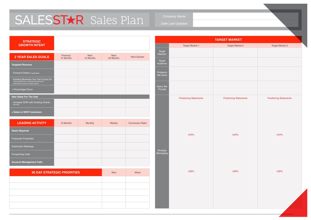 Blank SalesStar One-Page Sales Plan template